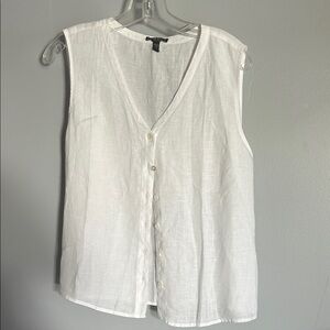 Eileen Fisher White V-Neck Sleeveless Blouse